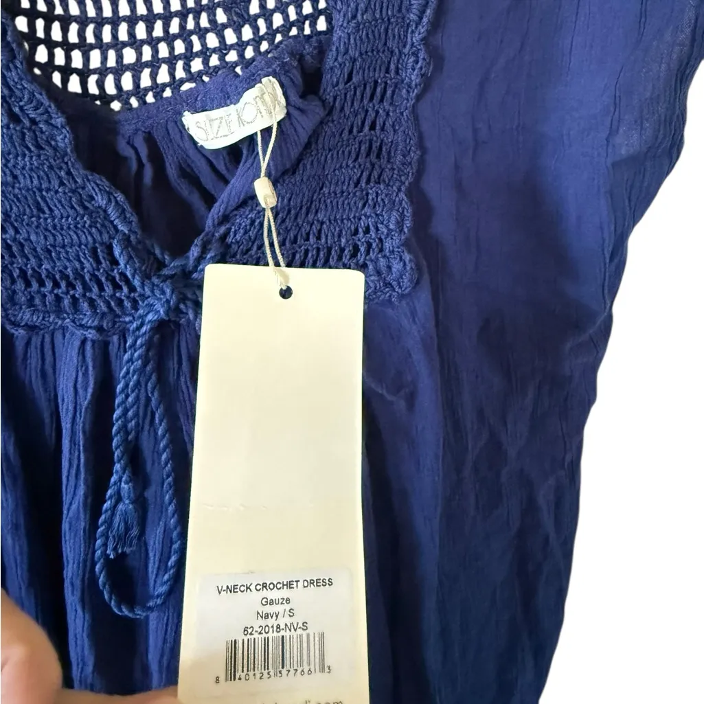 Suzi Kondi NEW Navy Vneck Crochet Dress White - Image 6