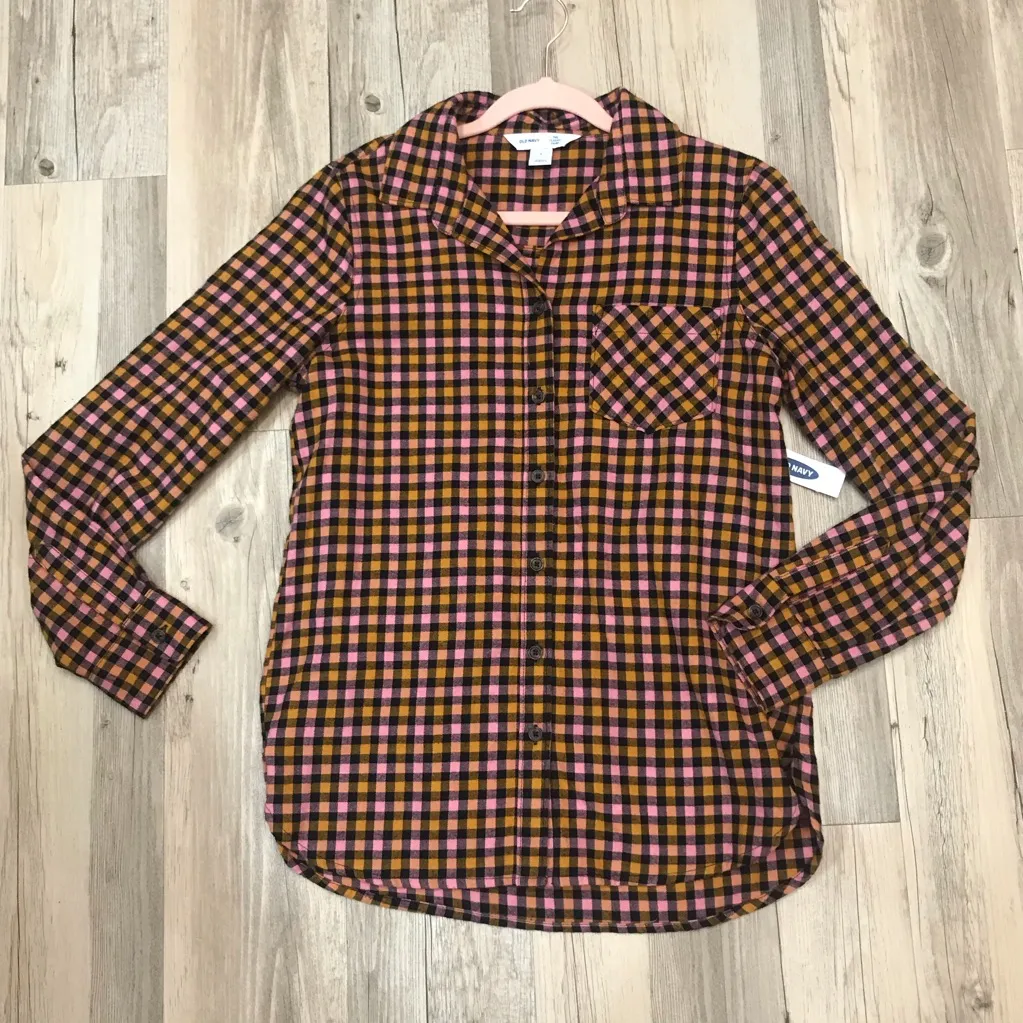 NWT Old Navy plaid shirt pink blue size small - Image 5