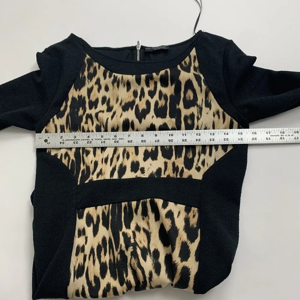 Zara Collection Black And Tan/Brown Mini Dress Leopard Print 3/4 Sleeve Size L - Image 7