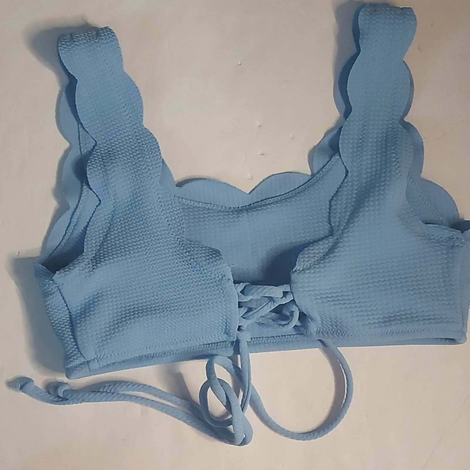 SHEIN Baby Blue Scalloped Tie Back Bikini Top S Swim Resortwear Vacation Classic - Image 5