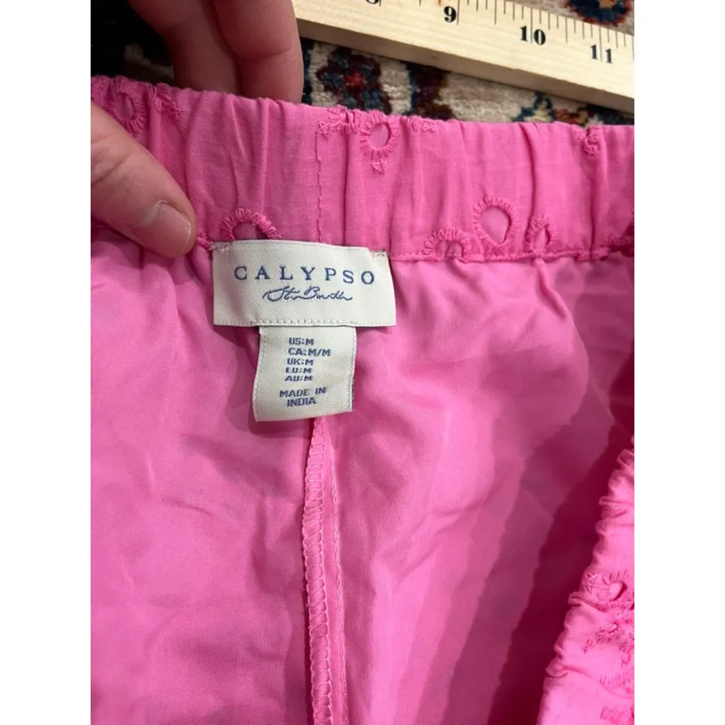 Calypso St. Barth Pink Eyelet Embroidered Midi Skirt Cotton Lined Women’s M - Image 5