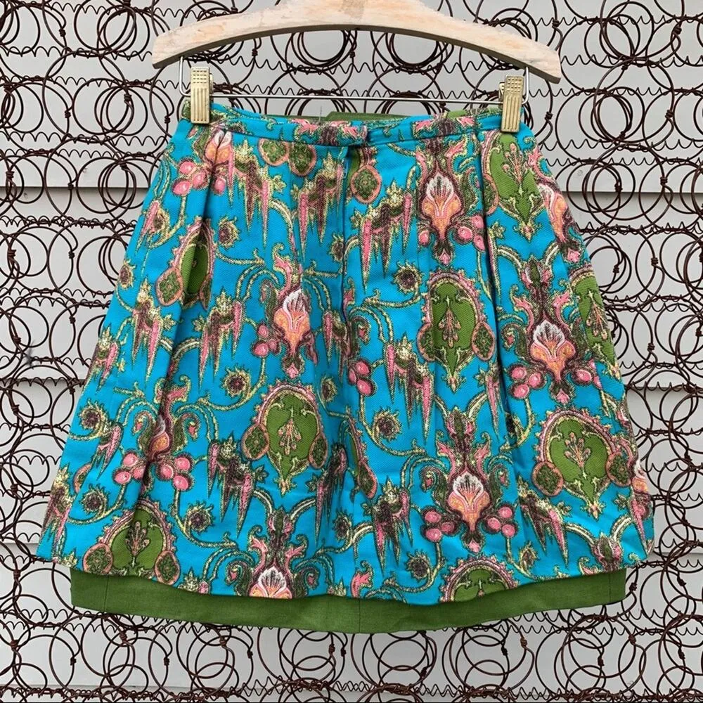 Vintage 60s batik handmade mini skirt turquoise Green Size XXS - Image 4
