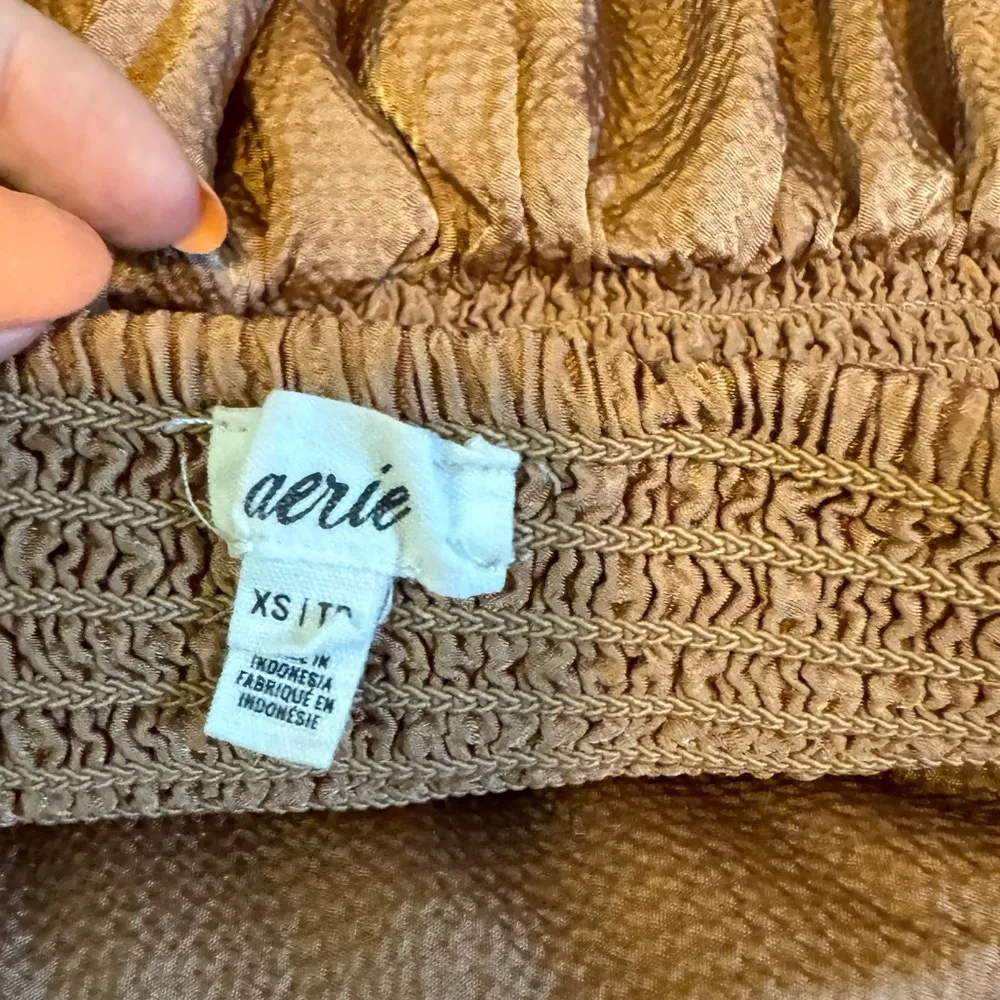 Aerie Uptown Mini Skirt Sz XS Satin Ruched Tie Golden Tan - Image 14