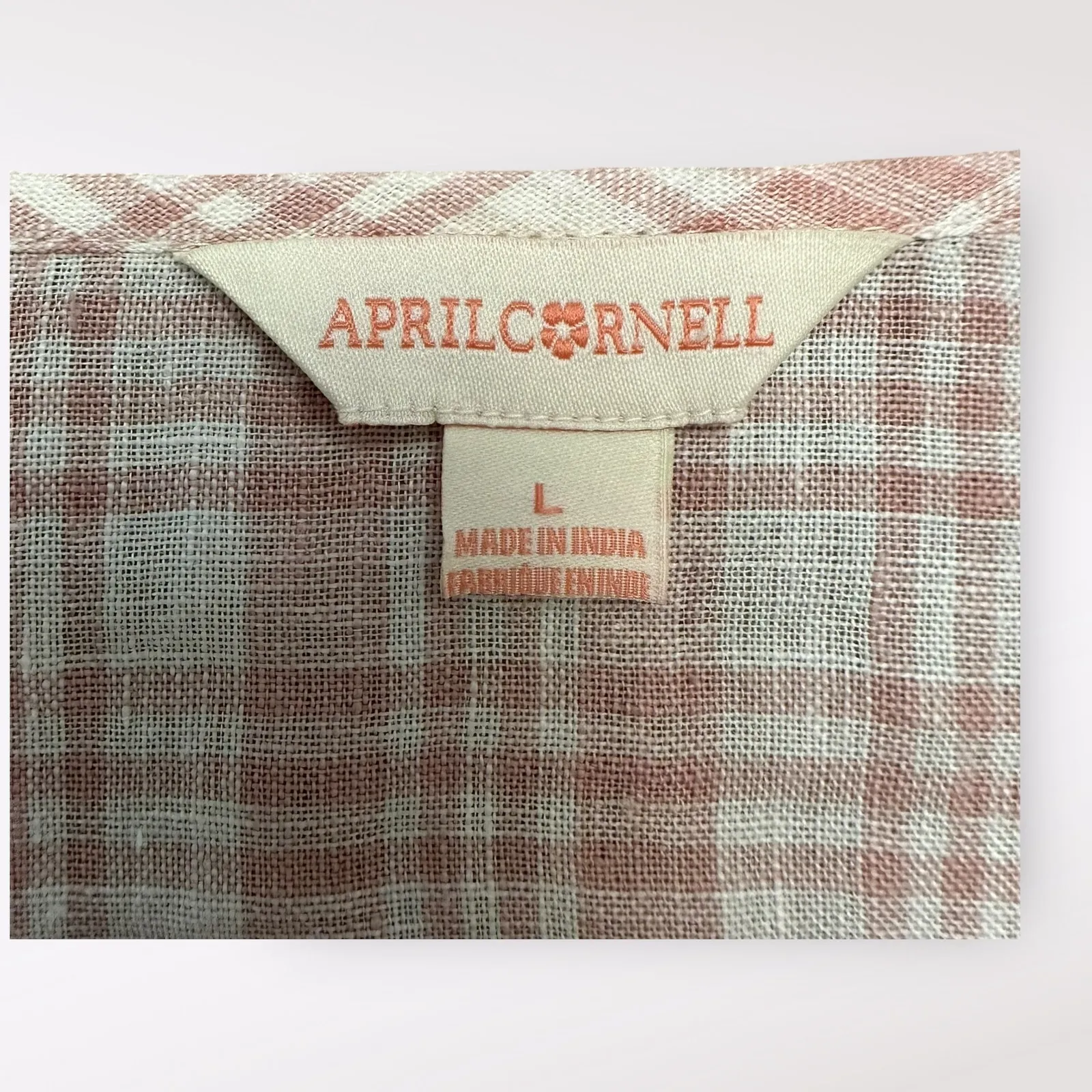 April Cornell Linen‎ Tank L Pink White Plaid Sleeveless Boho Cottagecore Size L - Image 2