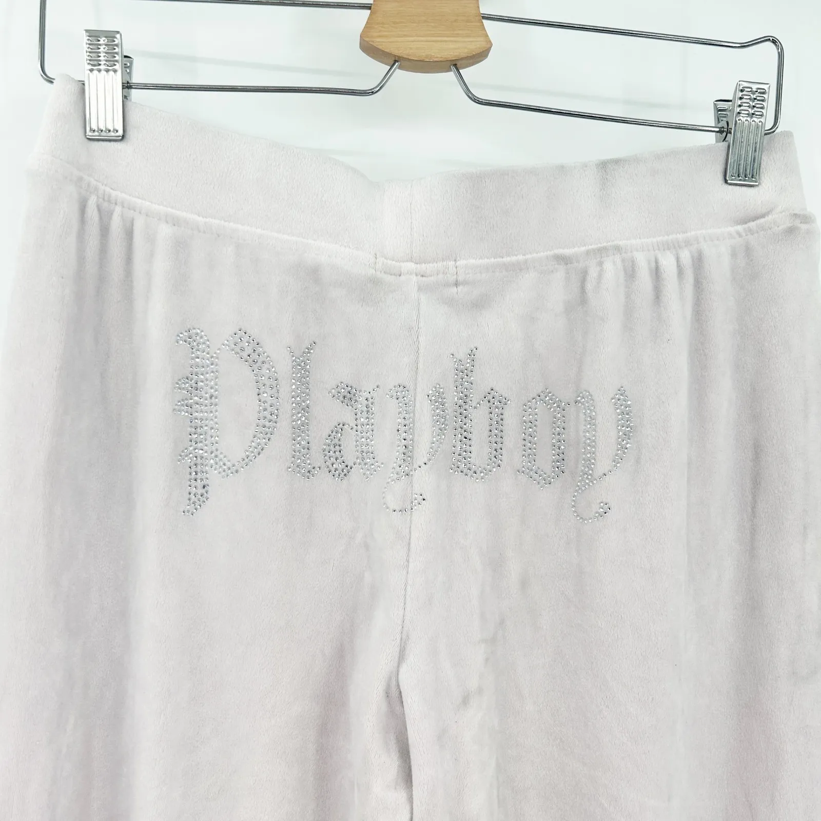 Playboy Velour Track Pants Rhinestone Bling Logo Y2K Lounge Pants‎ Womens Size M - Image 6