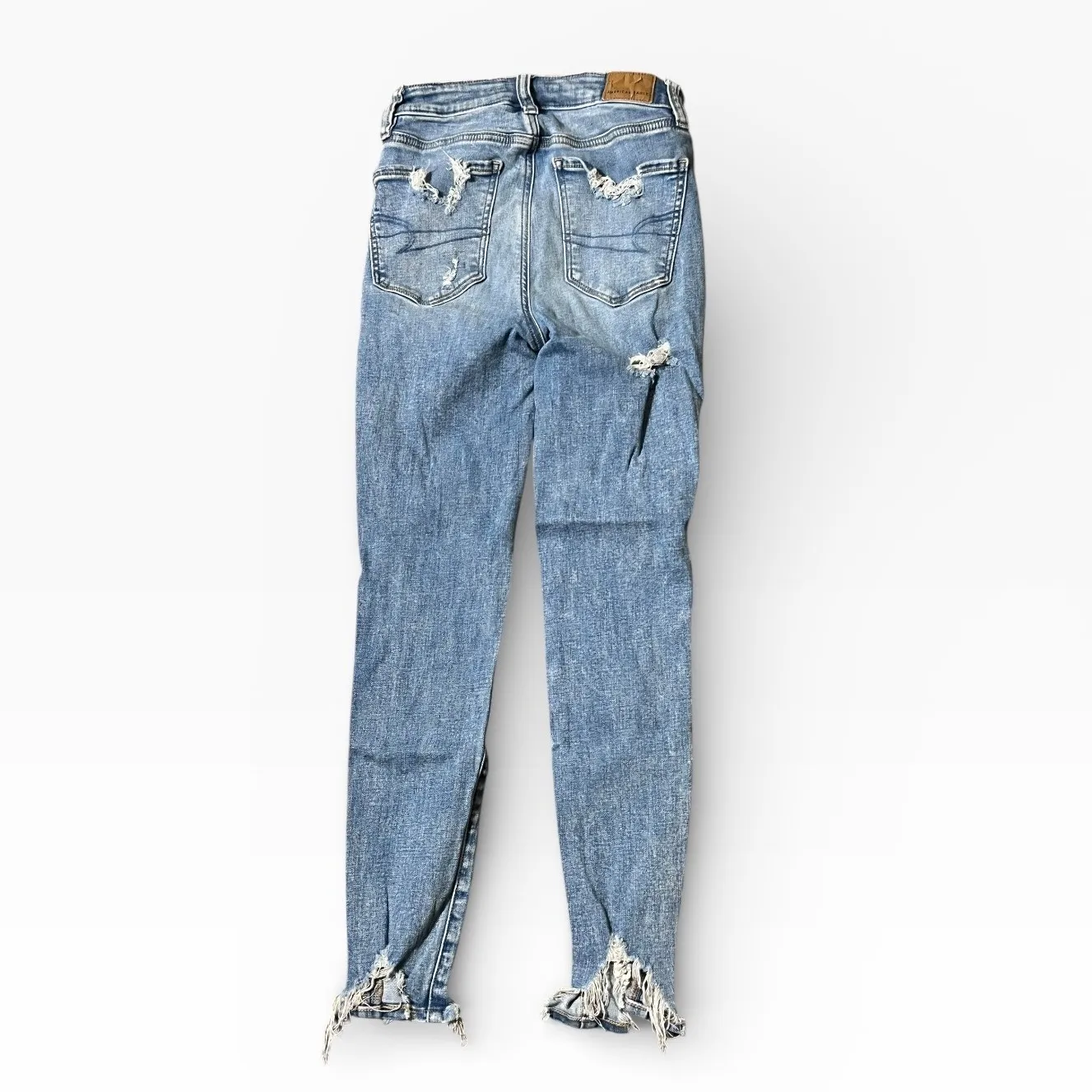American Eagle Distressed Ripped Thrashed Mid Rise Jeans Size 0 SHORT Stretch - Image 2