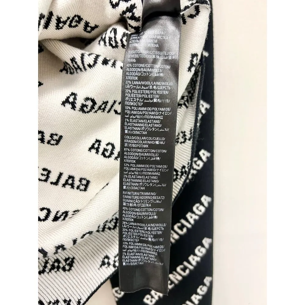 Balenciaga All Over Logo Long Sleeve Crewneck Sweater Black/White Womens Size XS - Image 5