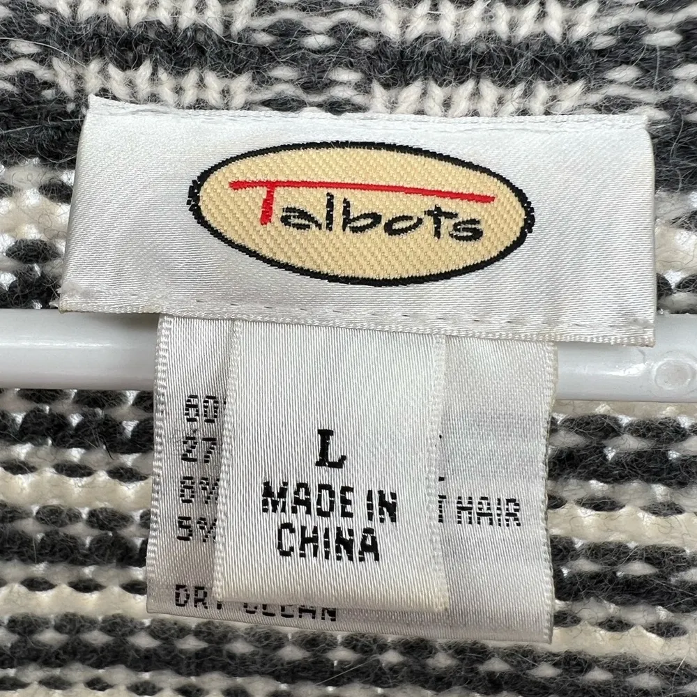 Talbots wool lambs wool rabbit hair striped gray white cardigan L winter casual - Image 5