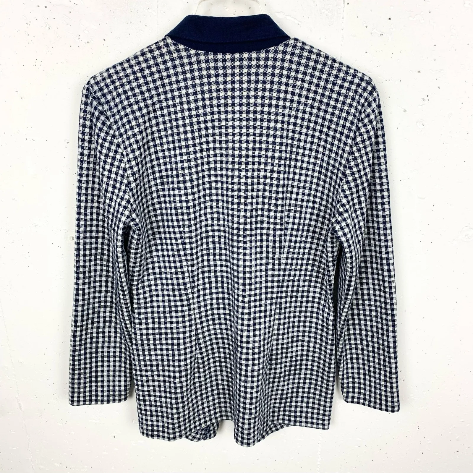 Vintage d'knits Womens Gingham Blazer 3 Button Navy White Notch Collar Medium Blue - Image 2