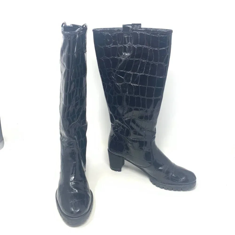 Stuart Weitzman Black Croc Leather Heeled Boots‎ Size US 6 - Image 3