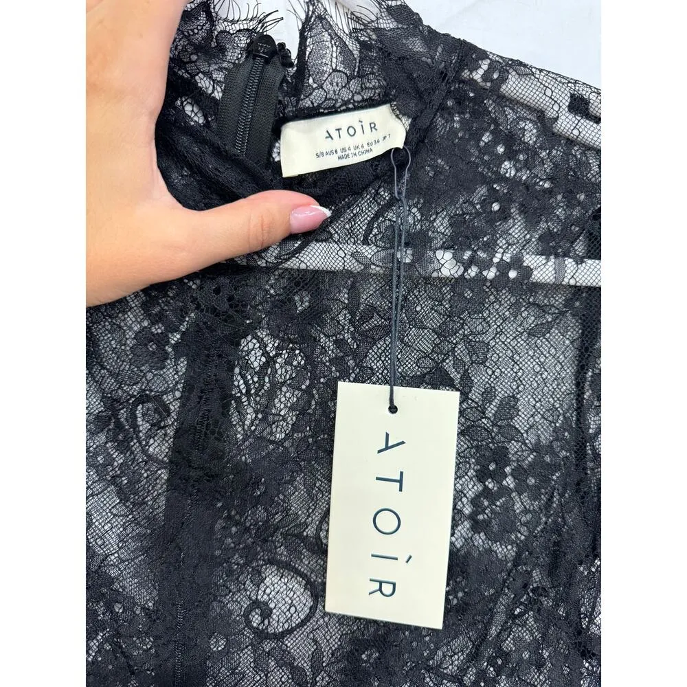 NWT Atoir The Celina Sheer Lace Long Sleeve Mock Neck Jumpsuit Black Womens US 4 - Image 3
