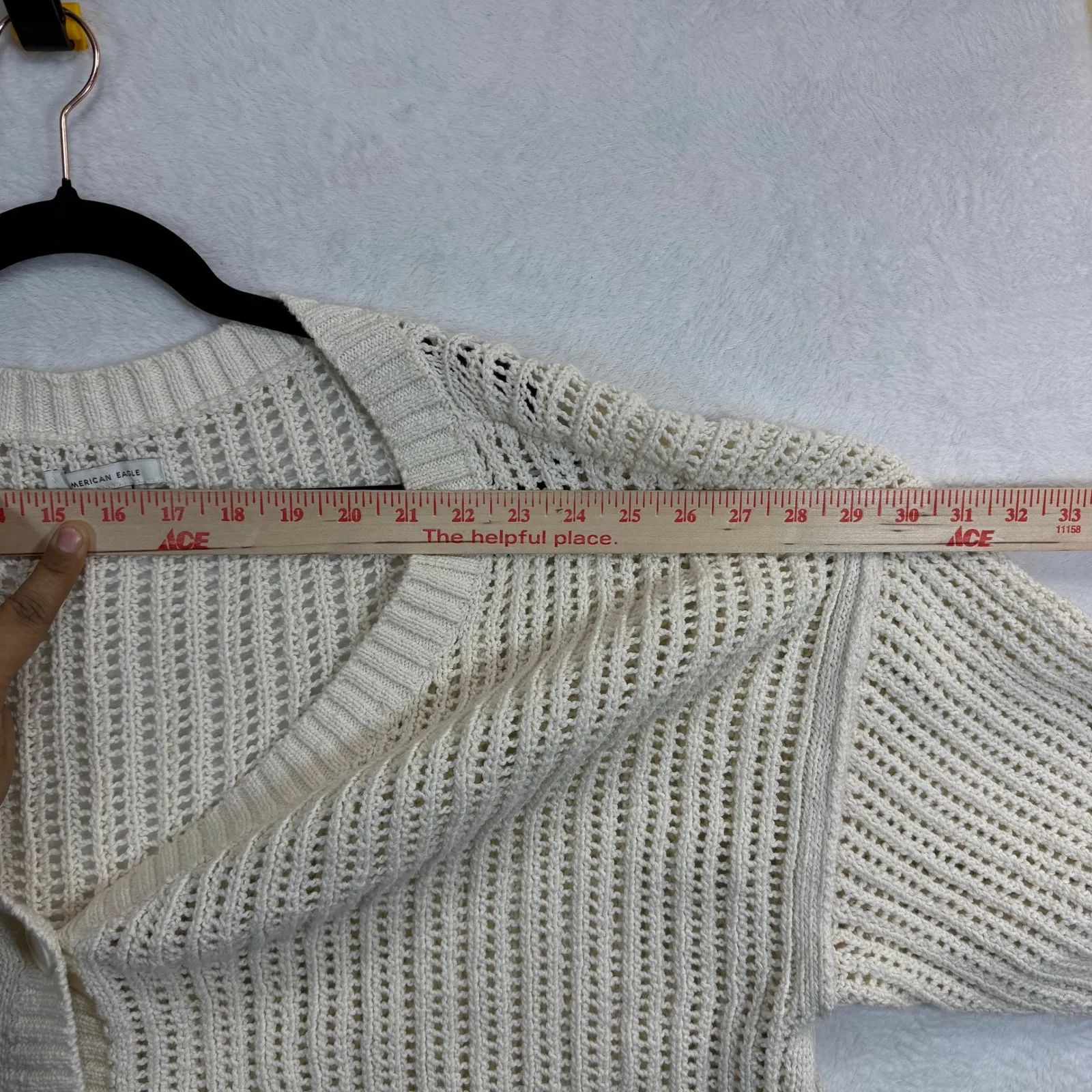 American Eagle XL Cardigan Sweater Cream Distress Chunky Knit Cozy Coastal Boho - Image 8