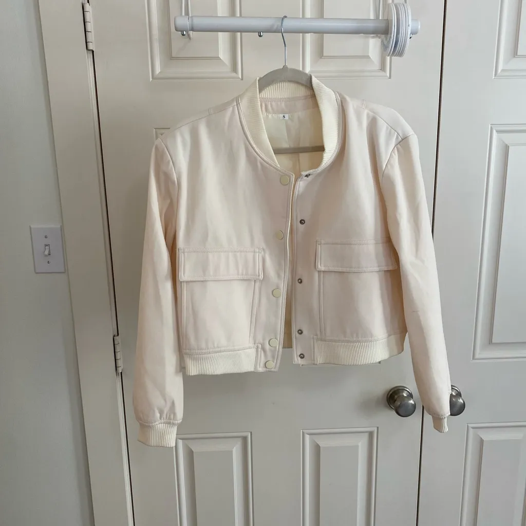 Chic Cream Bomber Jacket Tan - Image 3