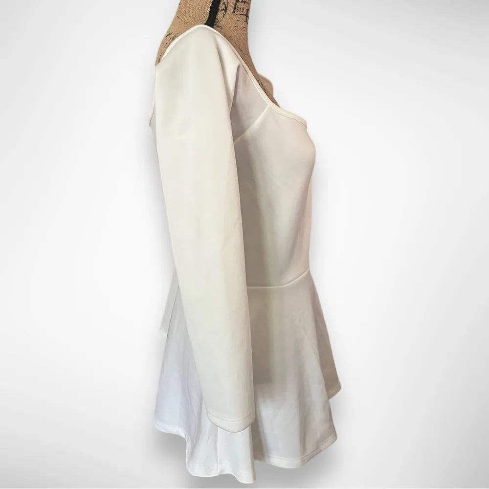 PRETTY LITTLE‎ THING Women's Plus Size White Bardot Peplum Top Size 14 | NWT - Image 6