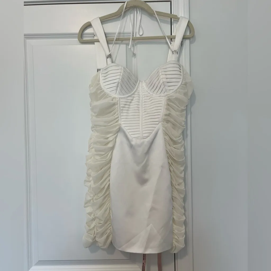 NWOT House of CB London Lucinda White Ruched Corset Mini Dress - Image 4