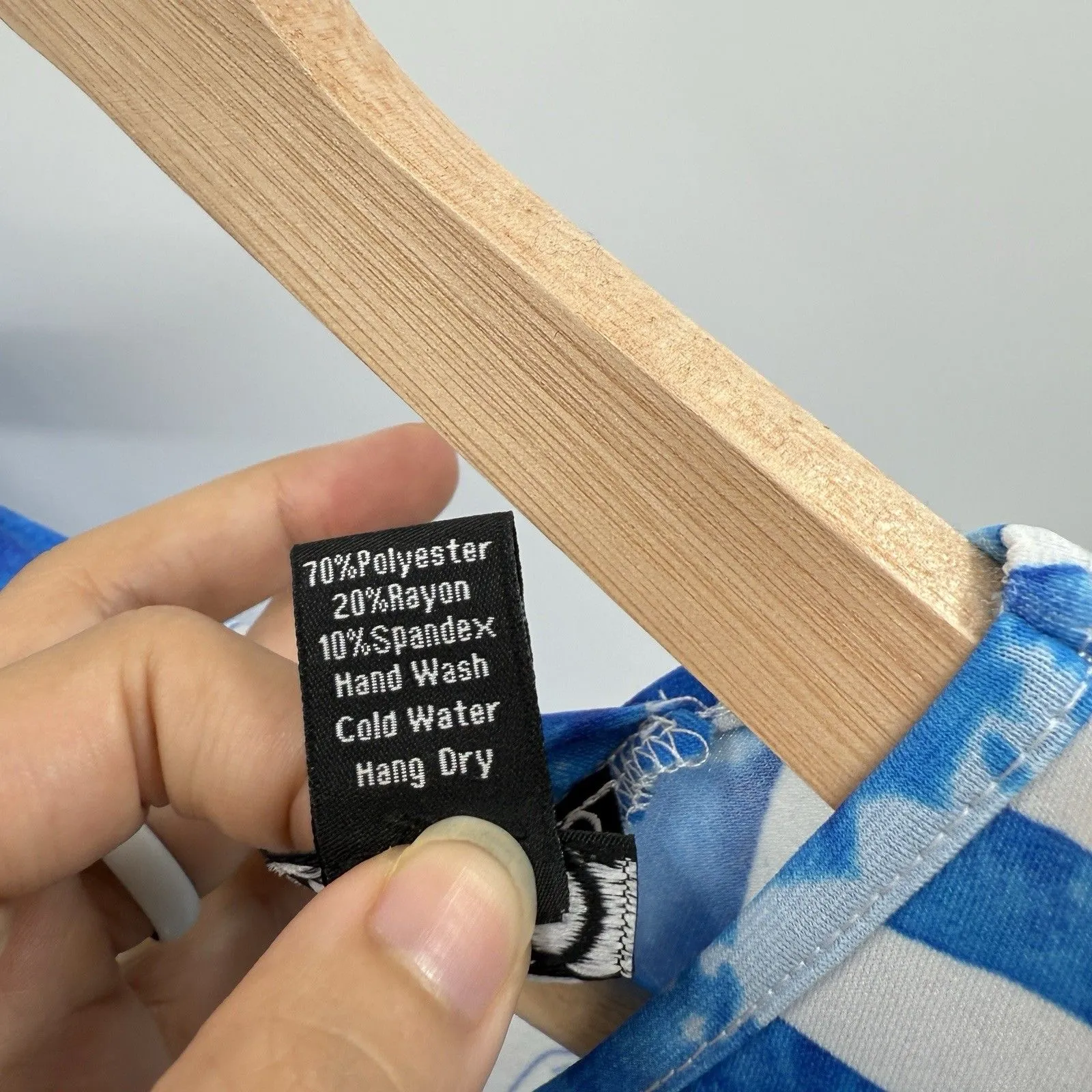 Clara Sun Woo Womens Tunic Top XL Slinky Blue Coastal Asymmetric Hem Tropical - Image 3