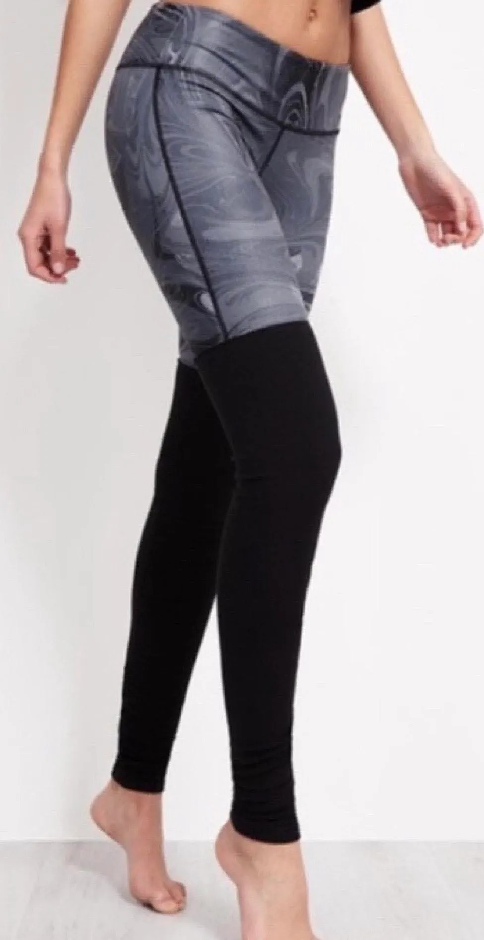 Black Gray Swirl Print Goddess Leggings S - Image 2