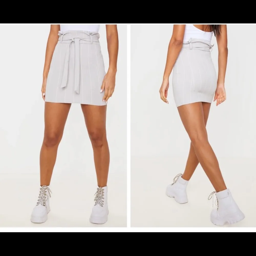 retty Little Thing Grey Pinstripe Tie Waist Mini Skirt size 6 - Image 10