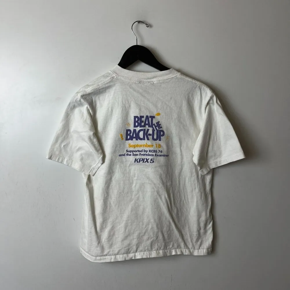 90s Beat The Back Up Single Stich T Shirt White Large L USA Graphic Tee - Image 16