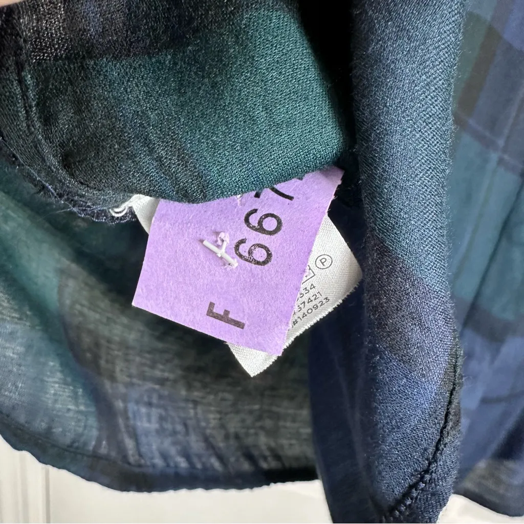 LOFT Plus Plaid Shirt with Ruffle Detail in Green and Blue Women's Plus Size 22 - Image 9