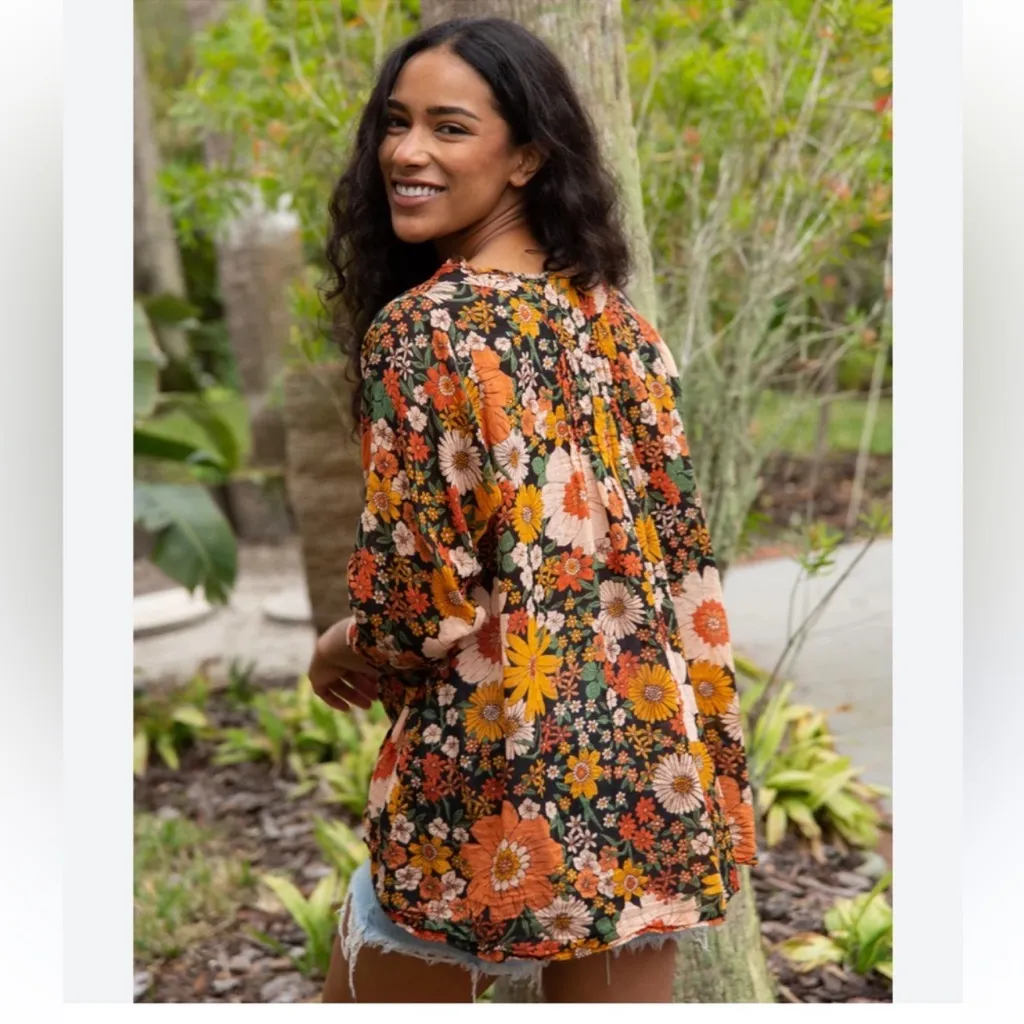 Natural Life NEW Loge Floral Boho Cotton Top w/ Matching Drawstring Bag S/M - Image 3