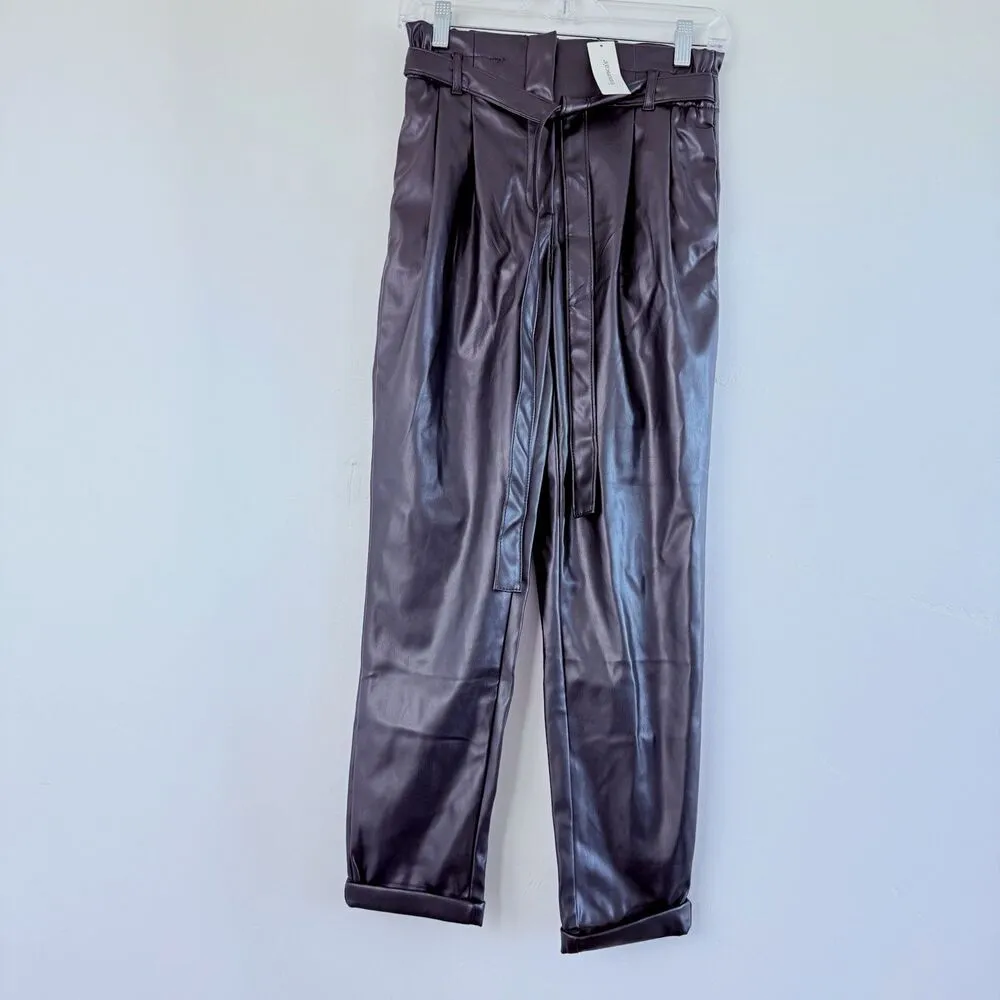 Almost Famous Black Faux Leather Cargo Jogger Pants paperbag women wrapped S - Image 4