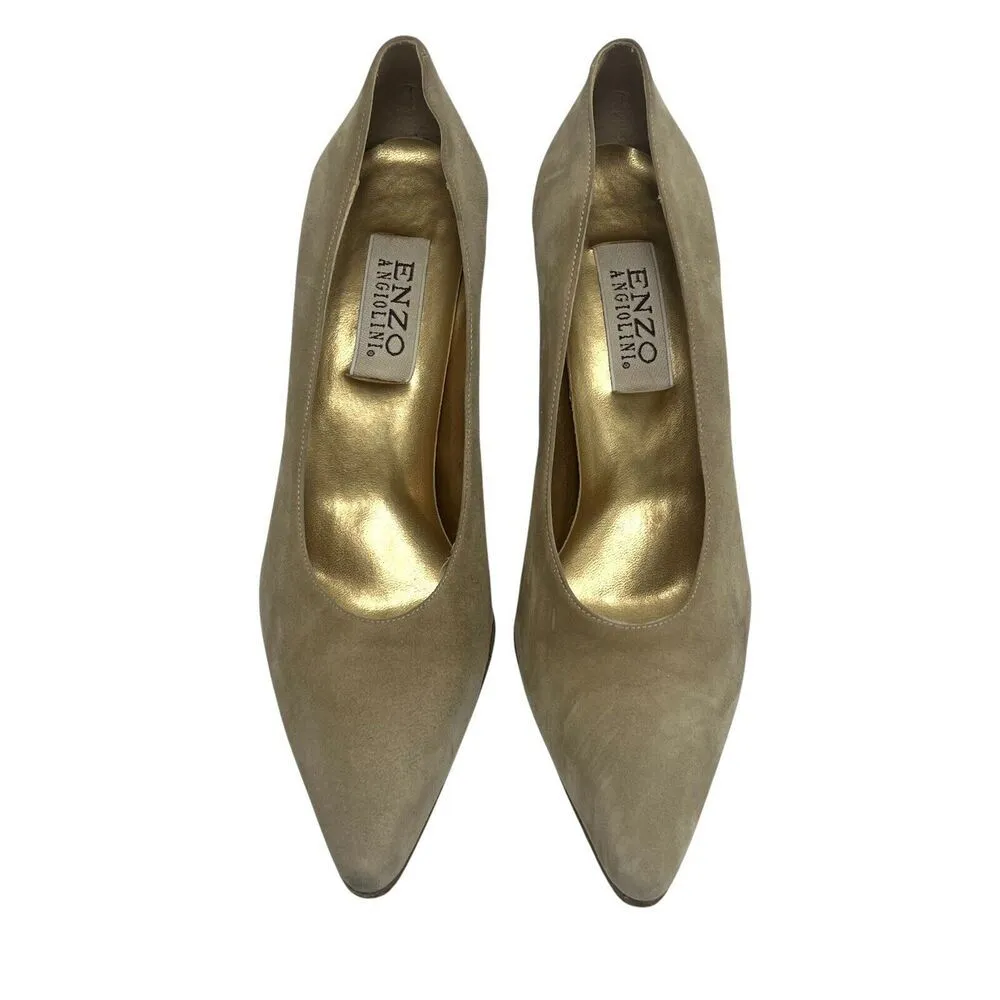 Enzo Angiolini Suede Leather Pointed Toe High Heel Shoes Pump Tan Beige Size 9 - Image 2