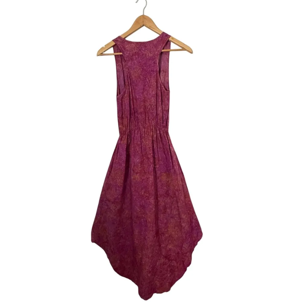 Go Fish BOHO Chic Smocked Hi Low Hem Dress Pink Artsy Tie Dye‎ Hippie Size XS - Image 9