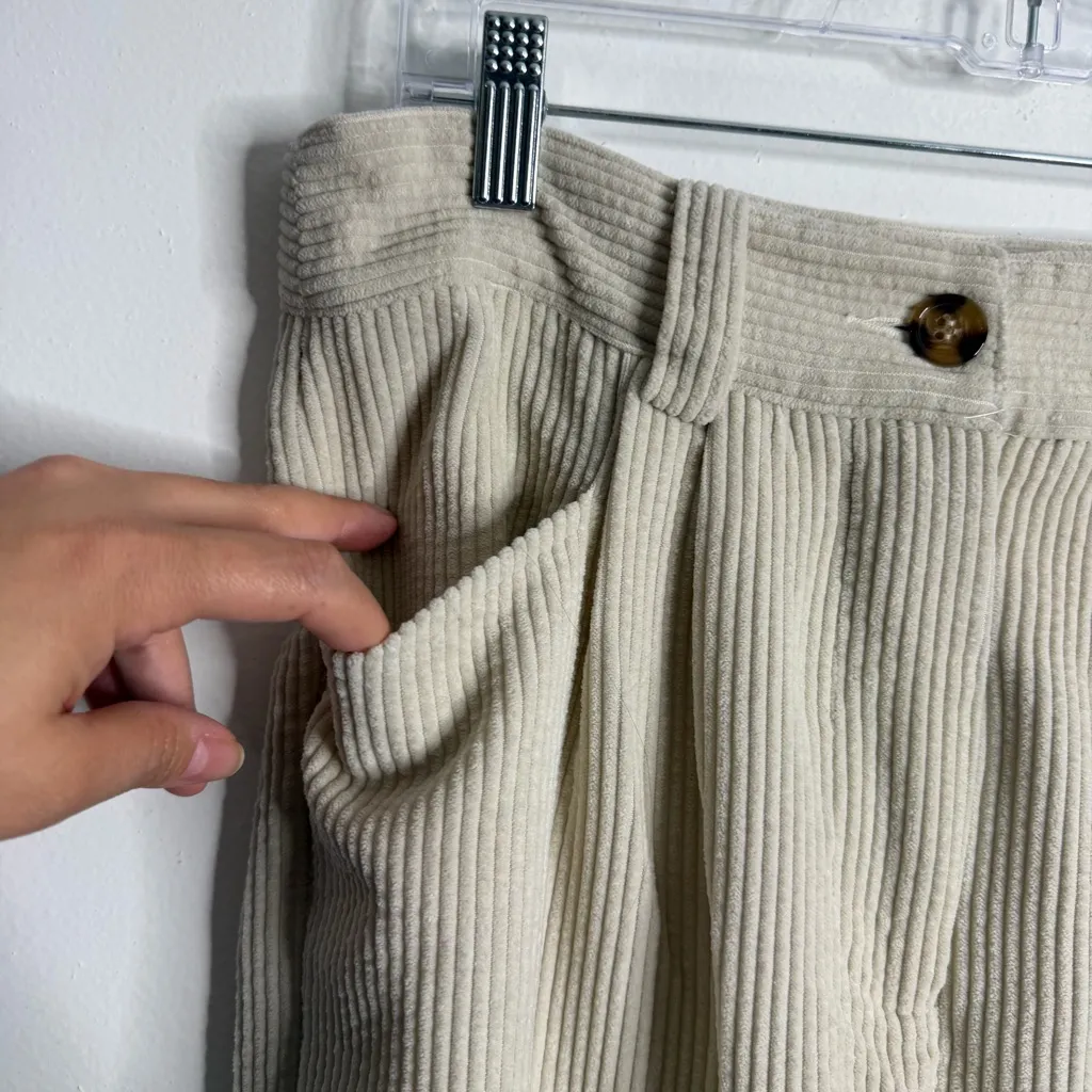 Petal & Pub Talaren Cord Pant In Cream High Waisted 8 Rolled Cuff Pleated Front - Image 8