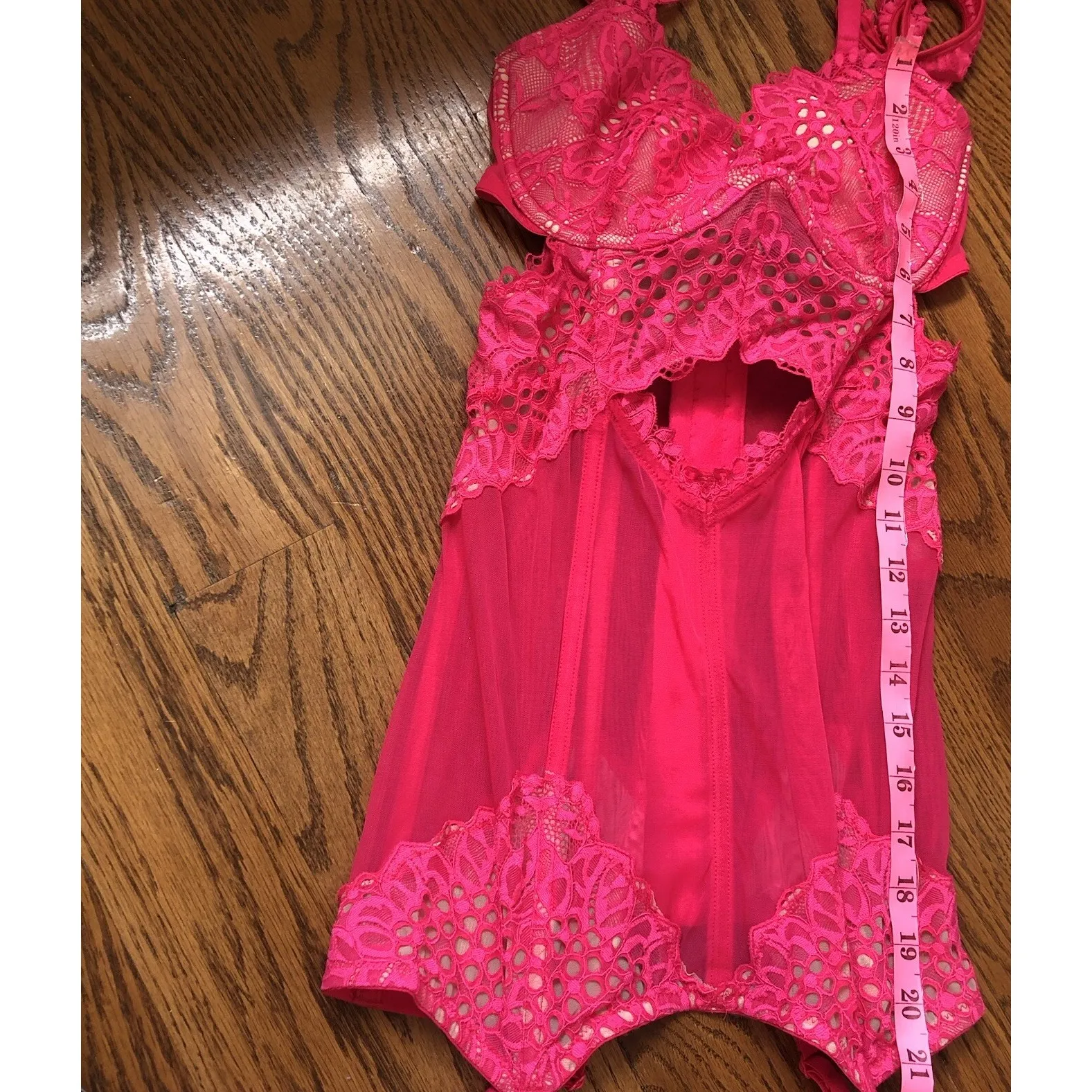 Women's Victoria's Secret One Piece Lingerie Pink Lace New With Tags Size 34‎ D - Image 5