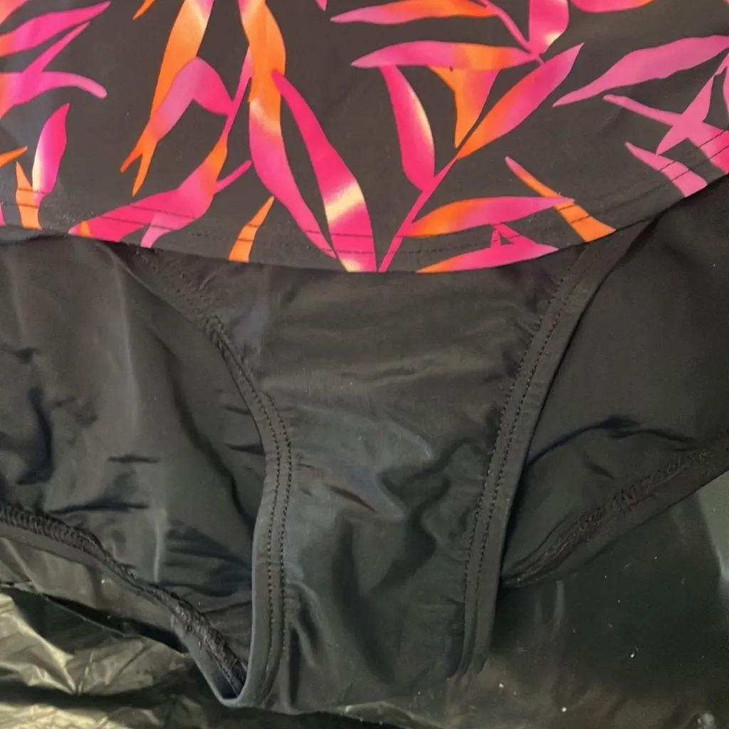 FINAL MARKDOWN Vibrant Pink & Orange Leaf Print Swimsuit Ellos swimsuit 16w nwot - Image 2