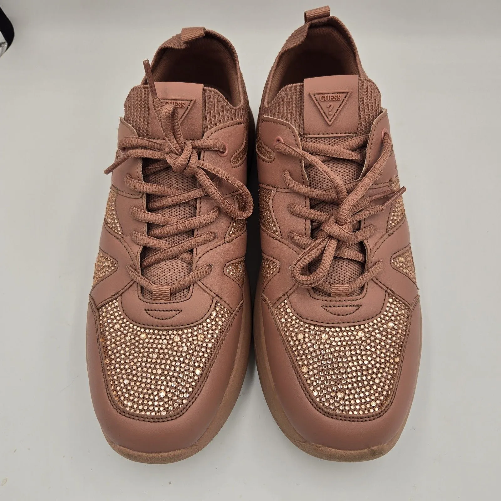 GUESS Women Sneakers Size 11 Blush Pink Rhinestone Chunky Platform Fashion Shoes - Image 6