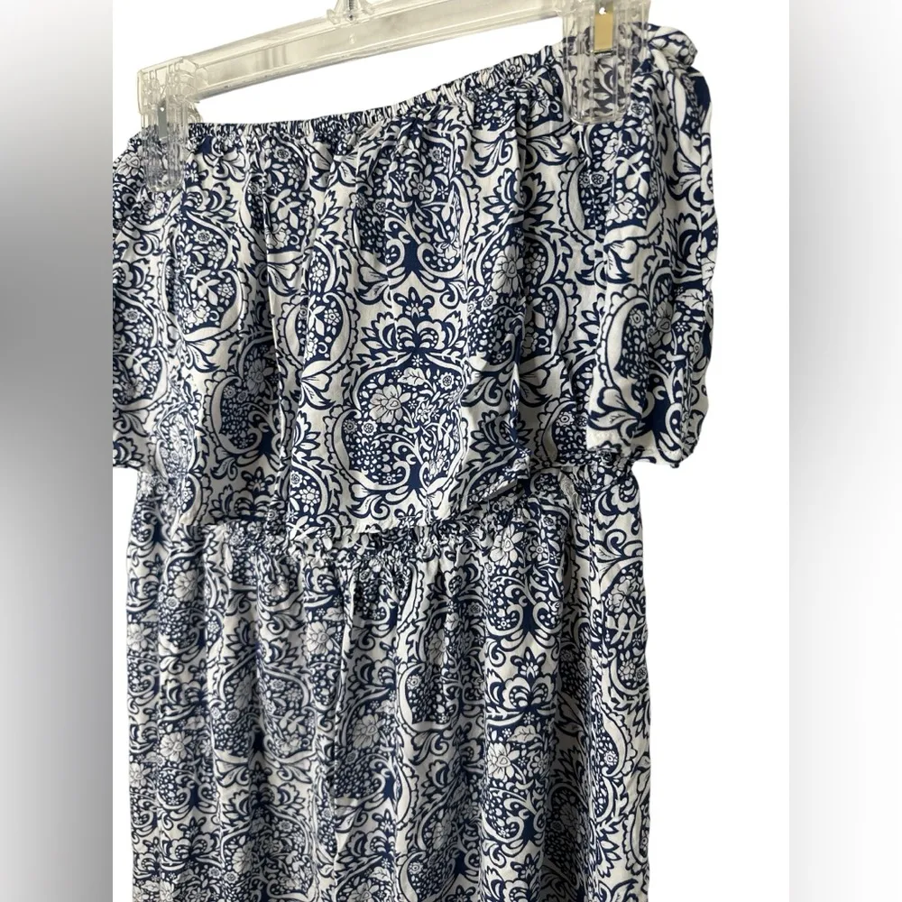 Yidarton Blue and White Strapless Midi Sundress Size XL - Image 2