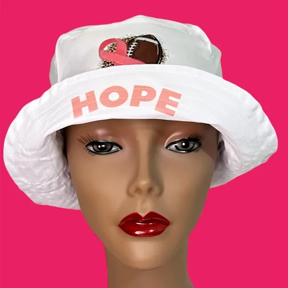 Breast Cancer Awareness Hope Football White Bucket Hat XL - Image 2