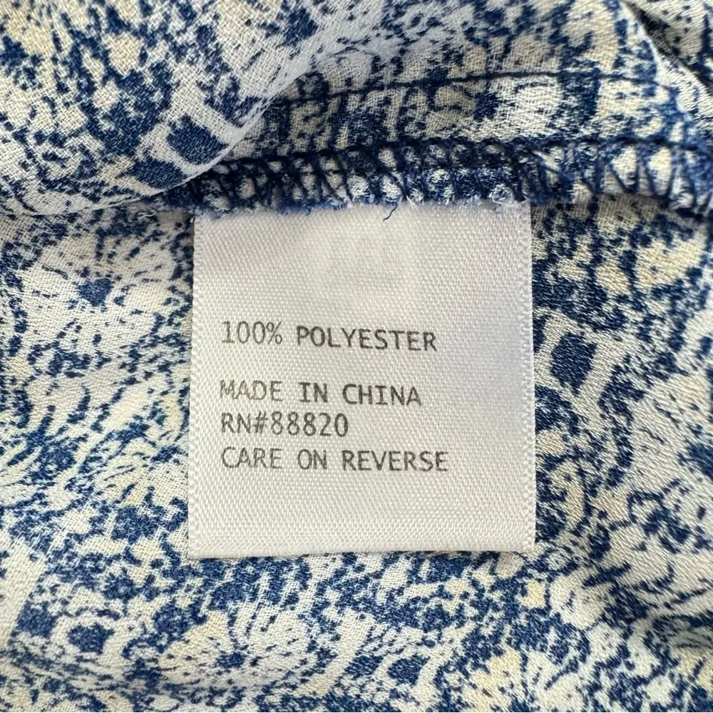 Anne Carson Blue White & Beige Medallion Print Semi Sheer Long Sleeve Blouse - Image 12