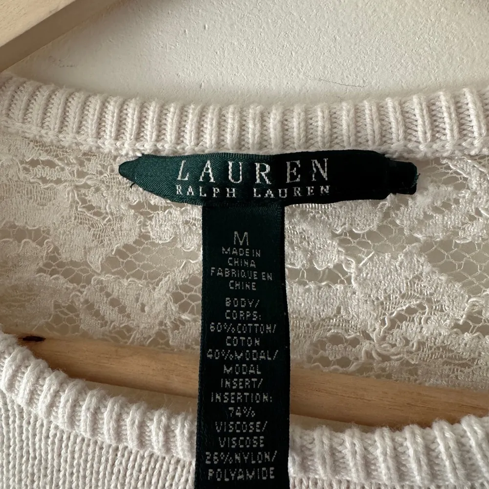 Lauren Ralph Lauren White Floral Lace Crew Neck 3/4 Sleeve Crewneck Sweater Size M - Image 6
