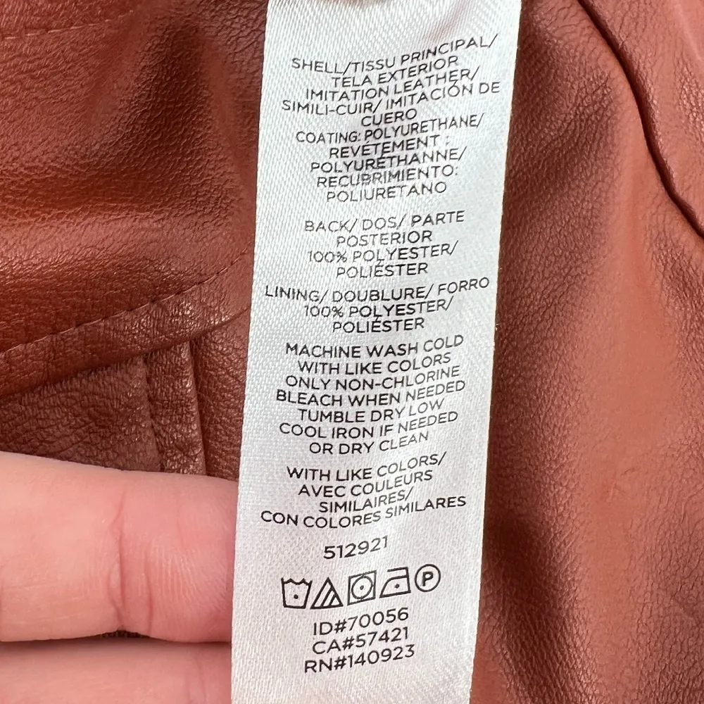 Ann Taylor Loft Women 14 Vegan Leather A-Line Skirt Rust Brown Pockets Faux Gold - Image 7