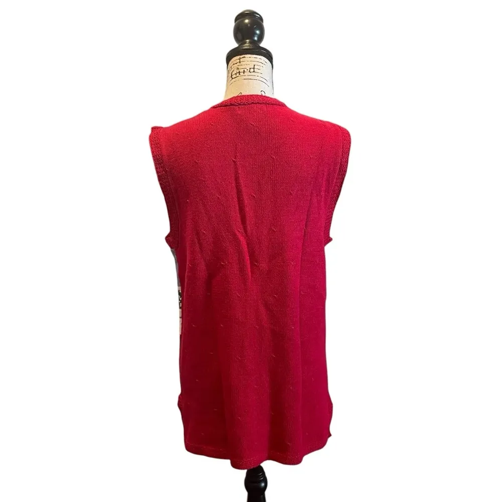 Talbots Christmas Sweater Knit Vest Red Green Size Medium Winter Holiday Novelty - Image 4