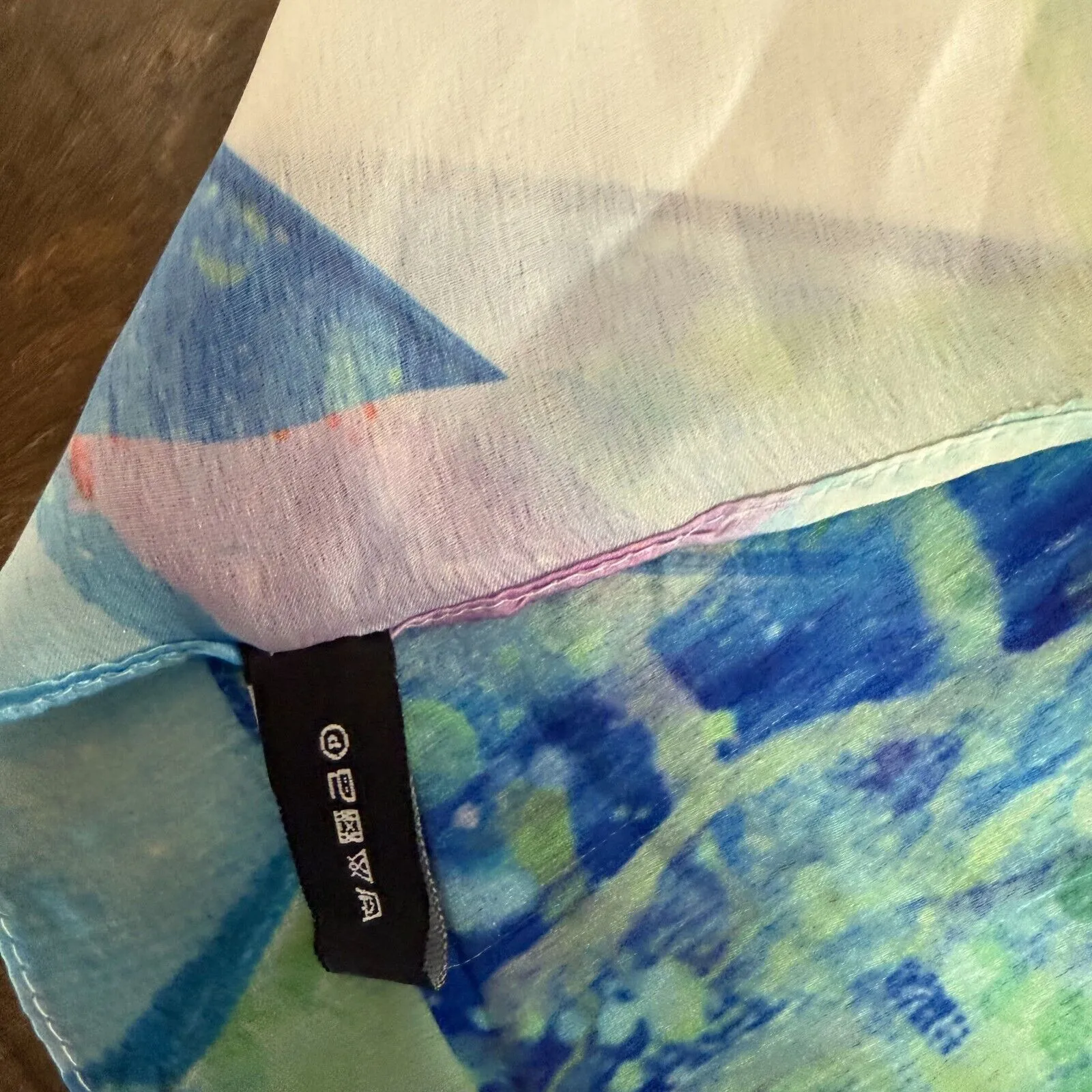 100% Silk Scarf Mongolian Art Print Woman with Instrument Large Square Wrap - Image 4