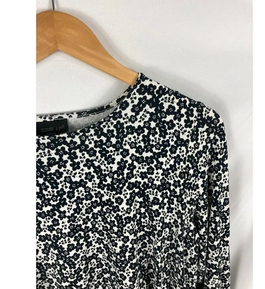 J Jill Wearever Floral Tie Back Long Sleeve Blouse Size Medium Black - Image 4