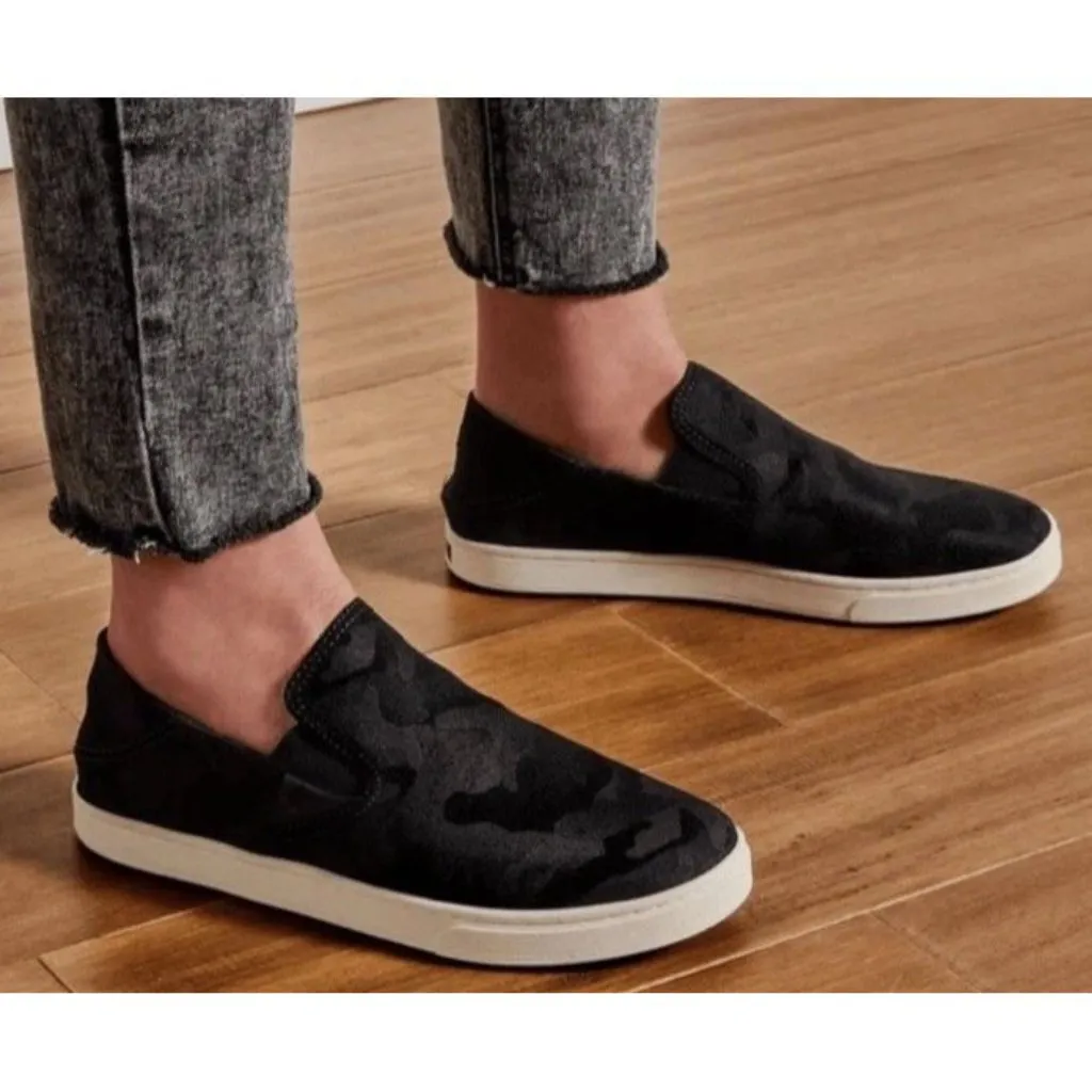 OluKai Shoes Womens 8 Pehuea Black Camo Canvas Slip On Sneakers Collapsible - Image 2