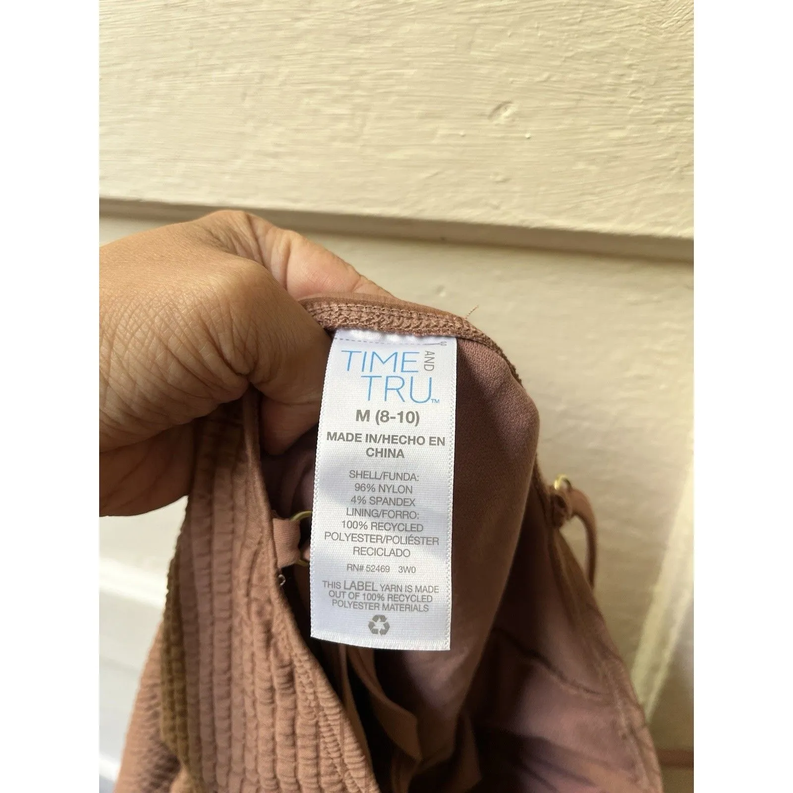 Time And Tru Chcolate Mousse Smocked Tie Front Swimsuit Adjustable Strap Medium Pink - Image 2