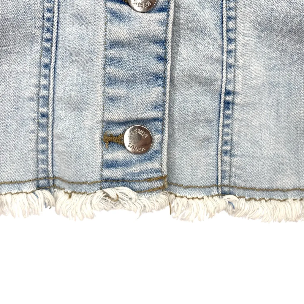 Venus Cut Off Cropped Denim Jacket Light Wash XS - Image 3