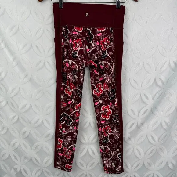 Athleta Affirmation 7/8 Tights Powervita Dark Garnet Floral Size S‎ - Image 5