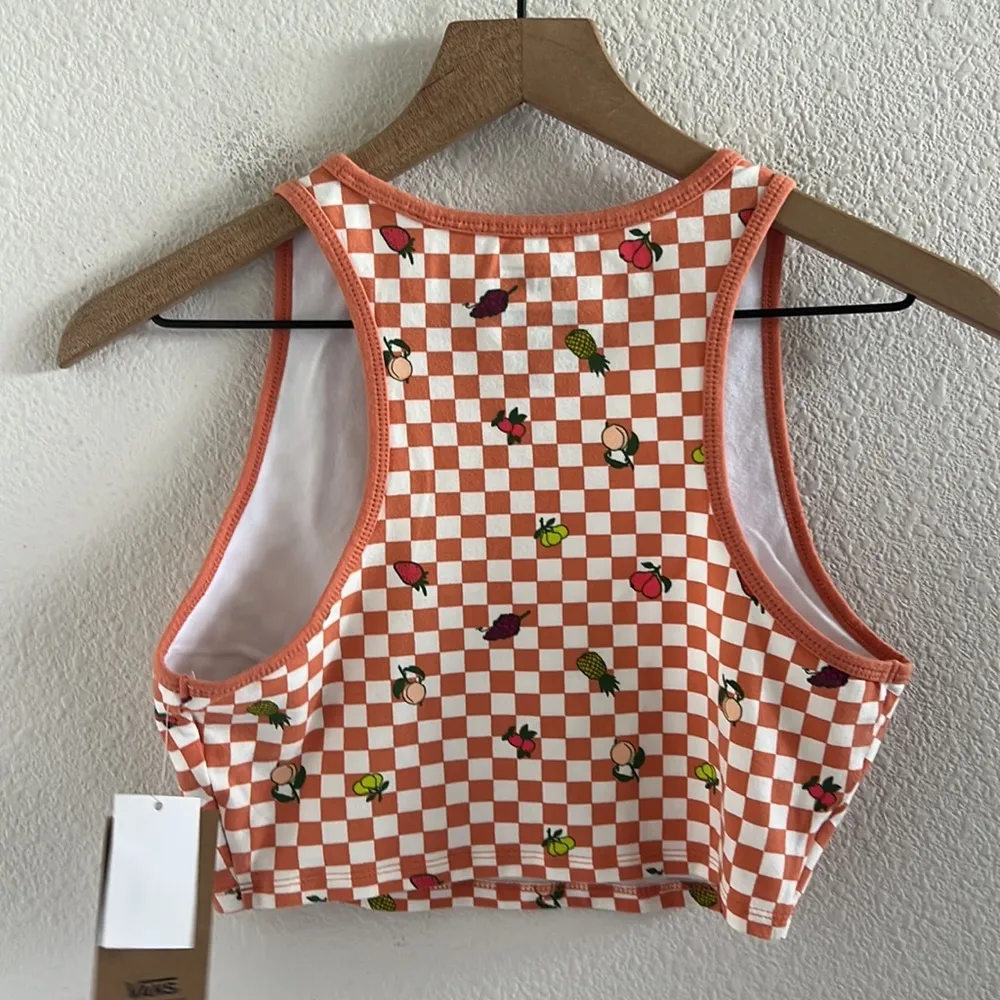 NWT Vans Longline Racerback Cropped Top Check Fruit Graphic Orange Small - Image 4