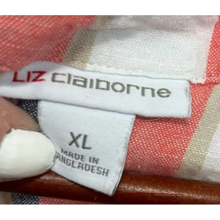 Liz Claiborne‎ Womens Tank Top XL Multicolor Striped Linen Blend Coastal Beachy - Image 5