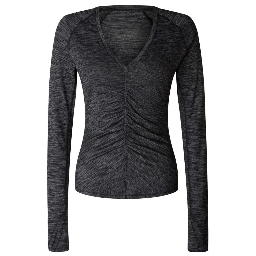 Lululemon Interval Long Sleeve Black Grey Ruched V-Neck Long Sleeve Shirt Size 4 - Image 2