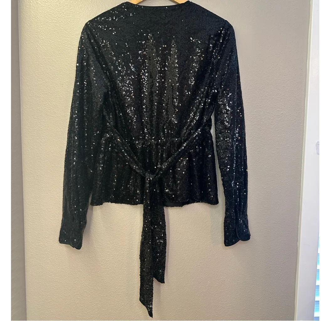 NWT 52Seven Black Sequin Faux Wrap Long Sleeve Blouse - Image 7