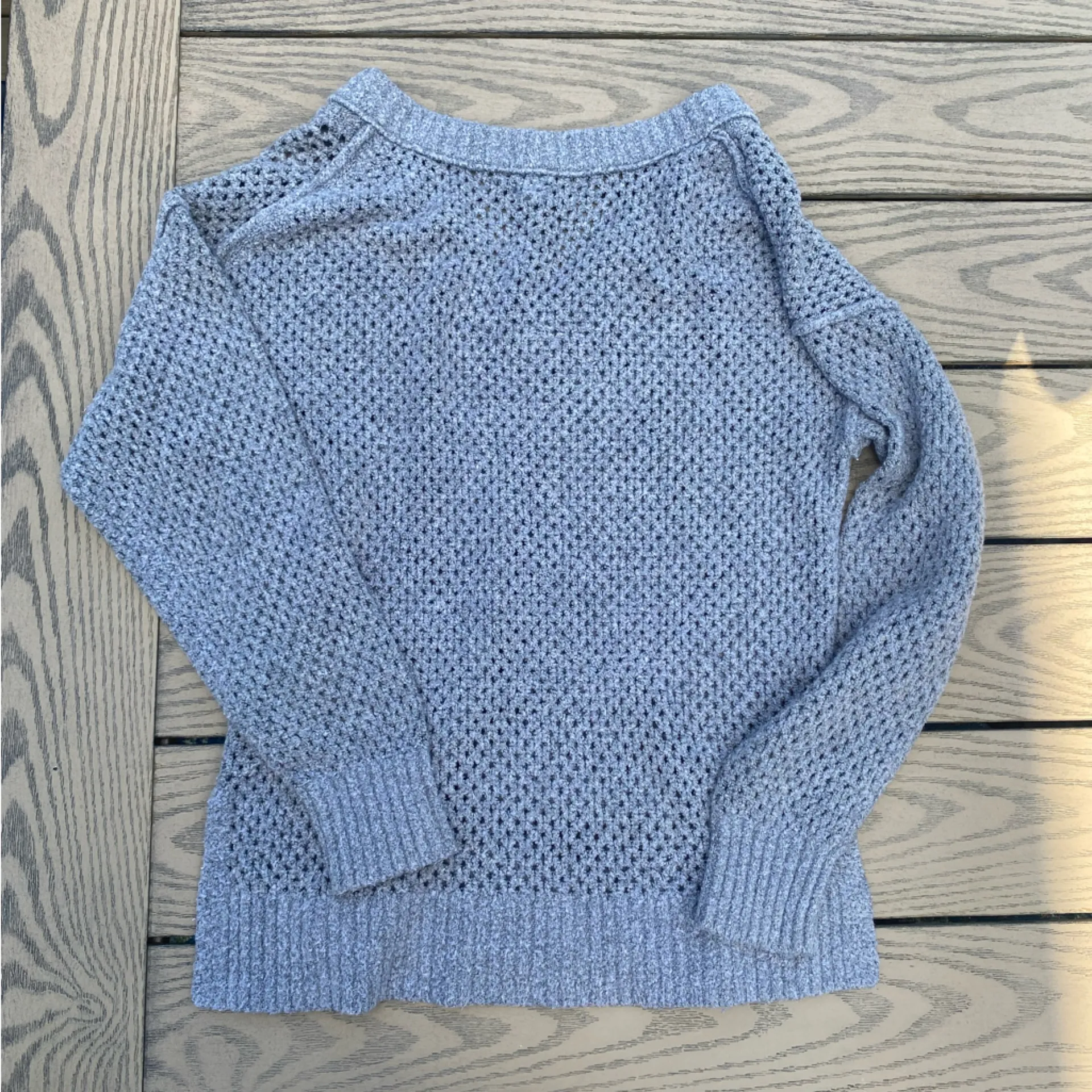 Aerie small grey chunky v neck sweater open knit cozy oversized - Image 7