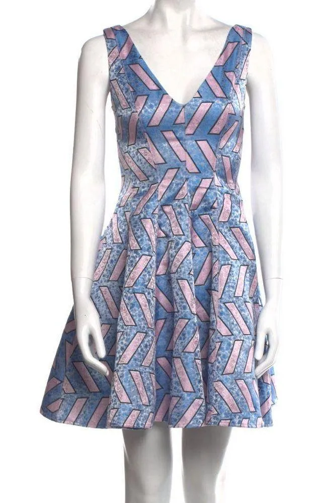 NWT  Slash Pool Fit & Flare Dress Jacquard Pastel Pink & Blue 0 - Image 5
